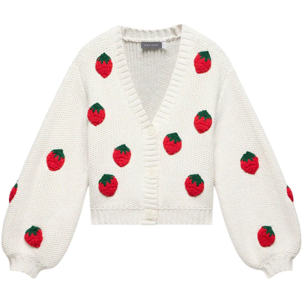 Mint Velvet White Cotton Blend Strawberry Cardigan